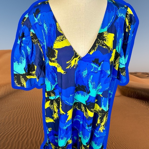 Christopher John Rogers for Target Blue Floral Puff Sleeve Dress Size 24 / 26 - Picture 6 of 14